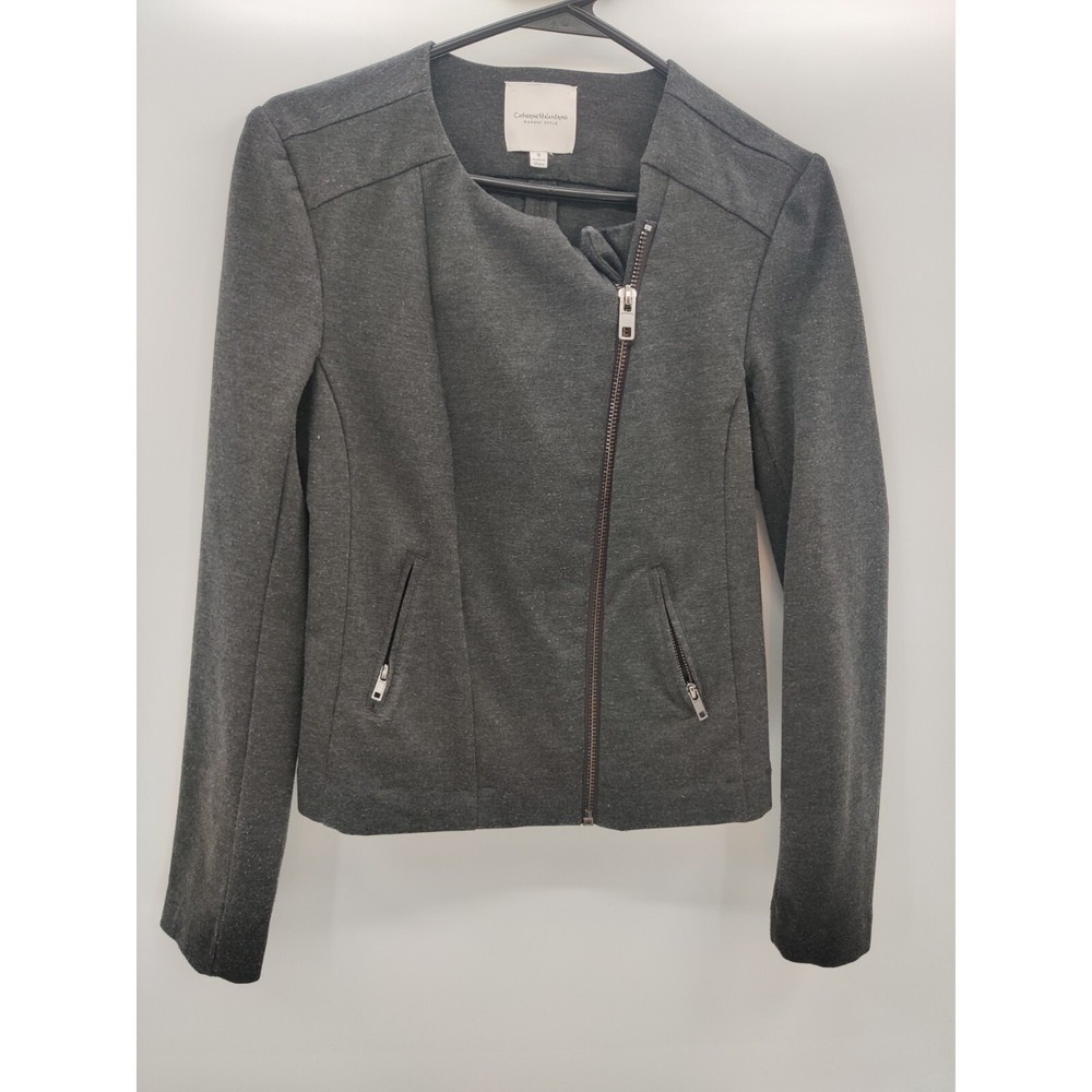 Catherine Malandrino Runway Style Womens Moto Jacket Charcoal Grey Zip Small